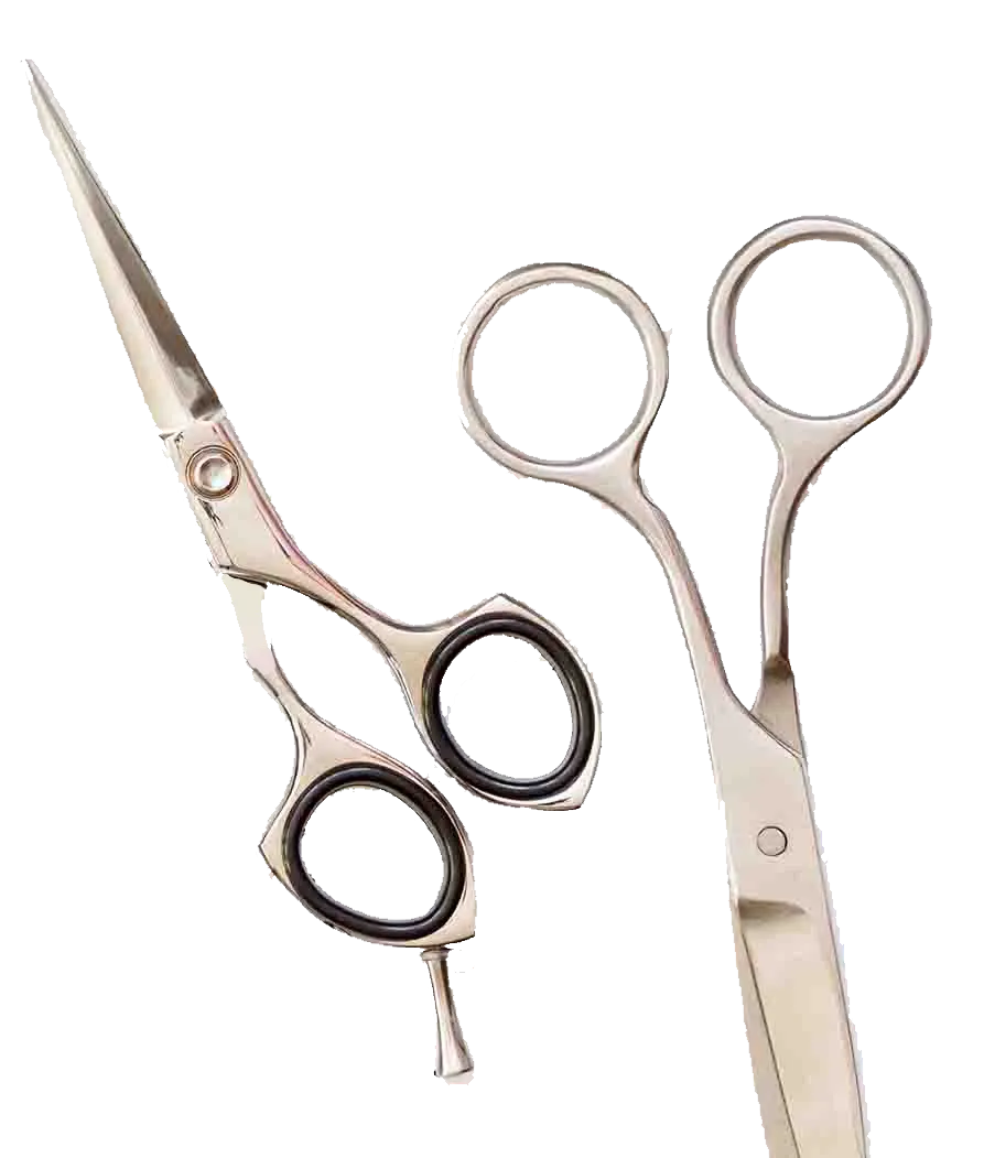 Friseurwerkzeuge auf weißem Hintergrund (Draufsicht)